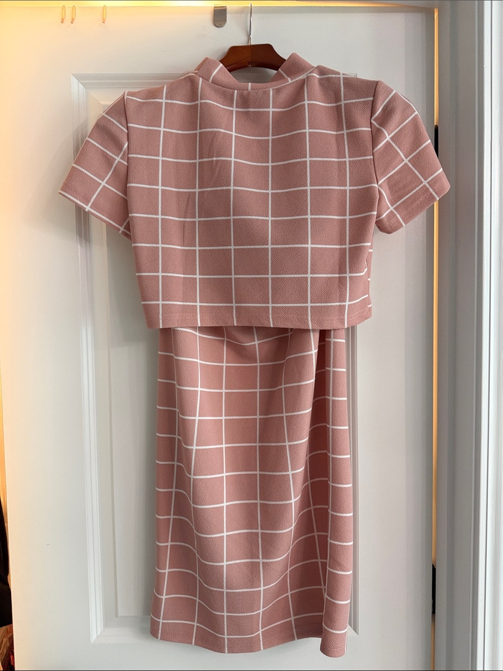 SHEIN Pink Windowpane Two-Piece Skirt Set